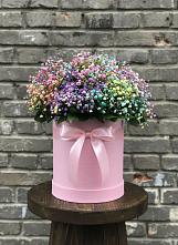 Цветочная композиция из Гипсофила и Розы в шляпной коробке в Железнодорожном Калининградской области