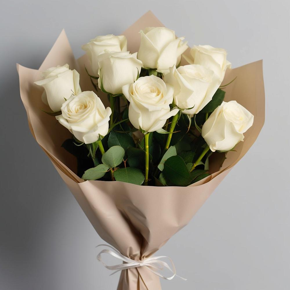 Букет 9 Белых роз Эдлесс Лав в Железнодорожном Калининградской области