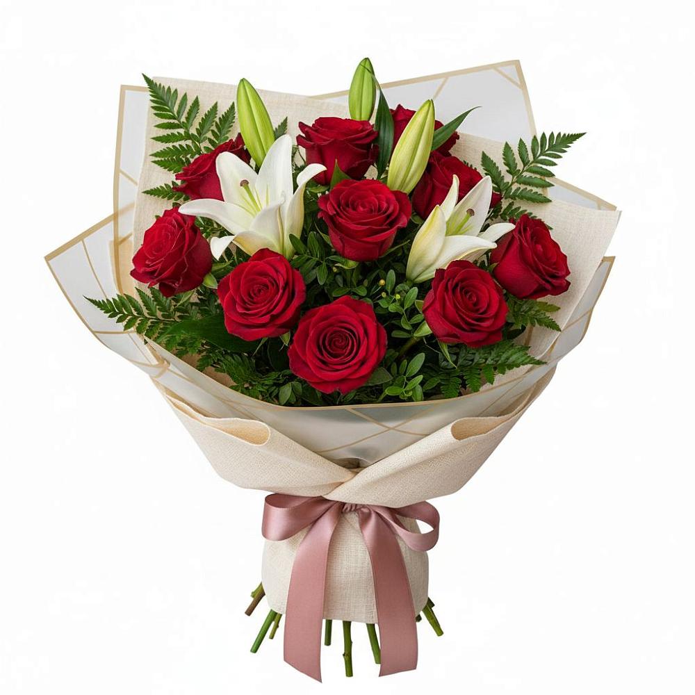 Букет цветов из: Лилии и Розы в Железнодорожном Калининградской области