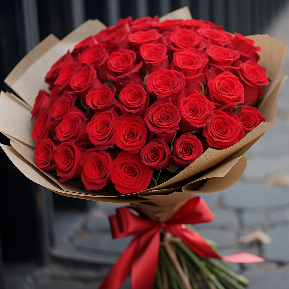 Букет 51 Красная роза Эдлесс Лав в Железнодорожном Калининградской области
