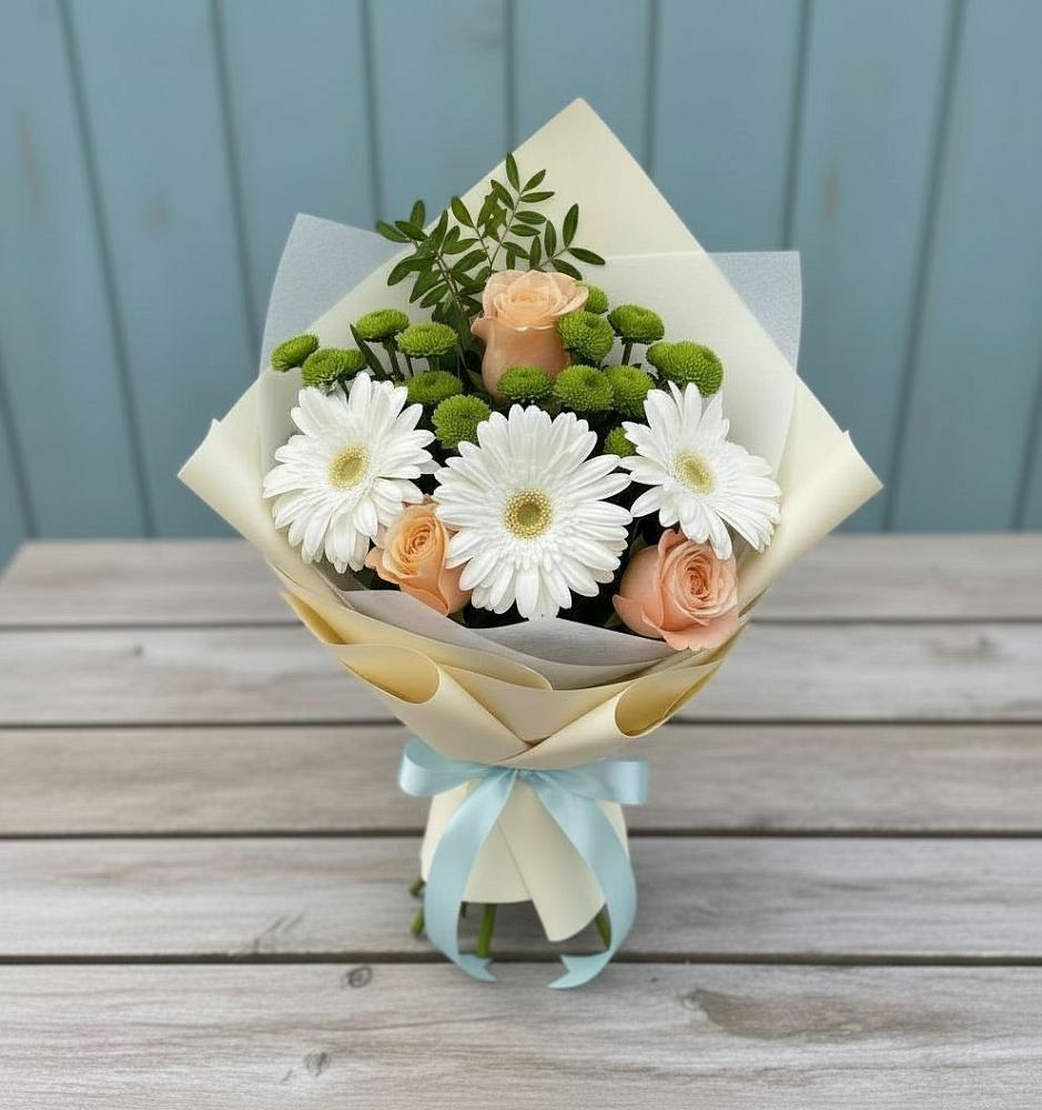 Букет цветов из: Герберы, Розы и Хризантемы в Железнодорожном Калининградской области