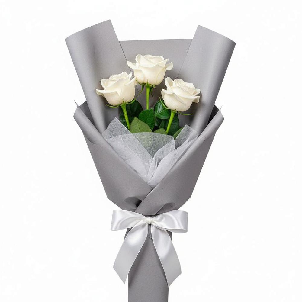 Букет 3 белые розы в Железнодорожном Калининградской области