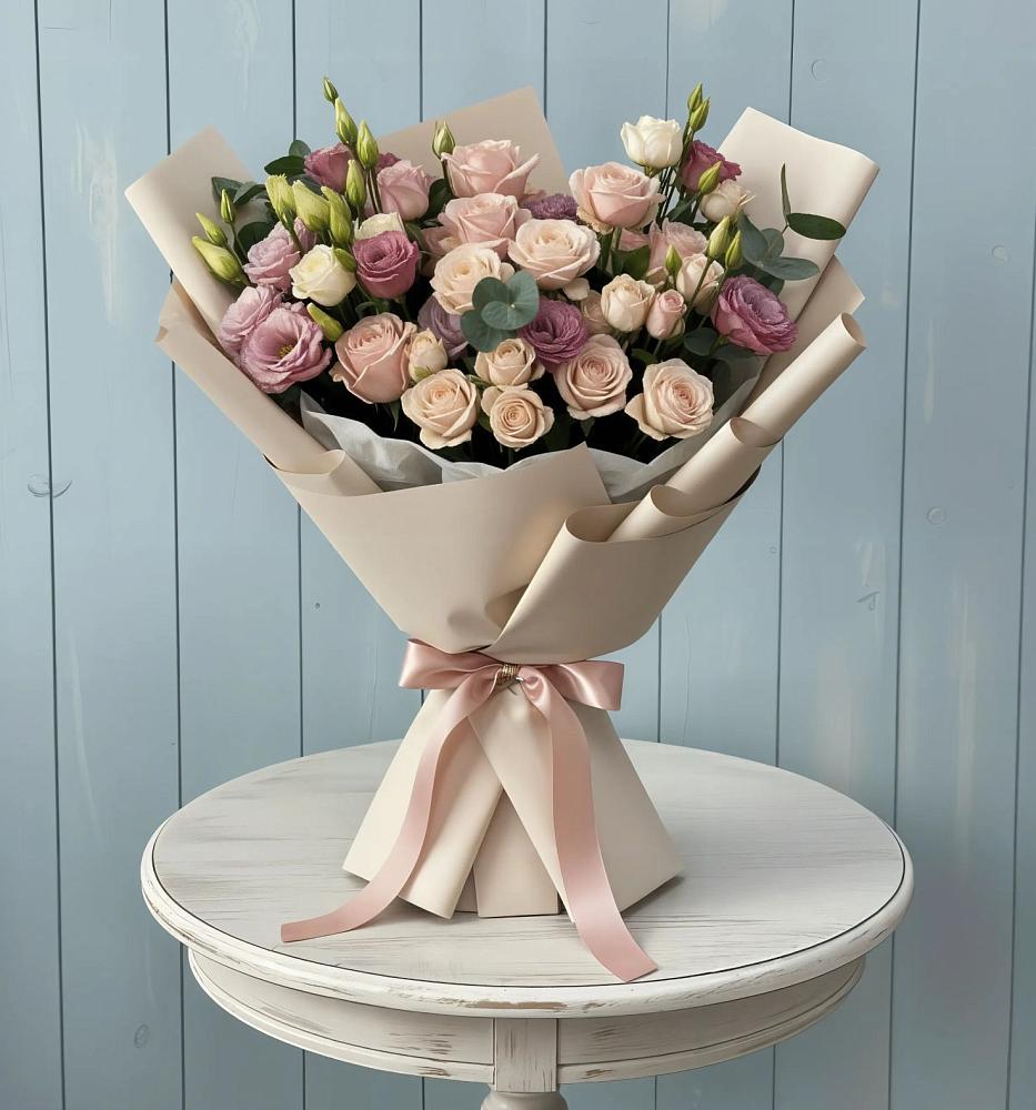 Букет цветов из: Розы и Лизиантусы в Железнодорожном Калининградской области