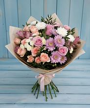 Букет цветов из:  Хризантемы, Розы и Альстромерии в Железнодорожном Калининградской области