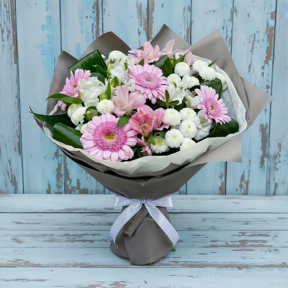 Букет цветов из: Герберы, Альстромерии и Хризантемы в Железнодорожном Калининградской области