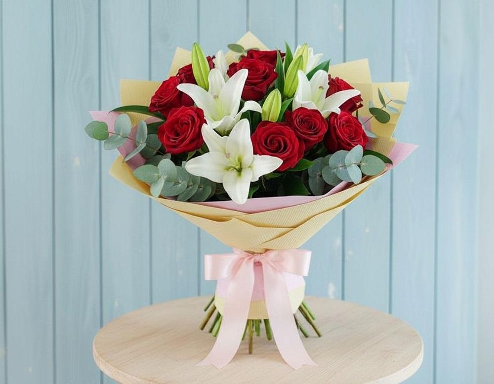 Букет цветов из: Лилии и Розы в Железнодорожном Калининградской области