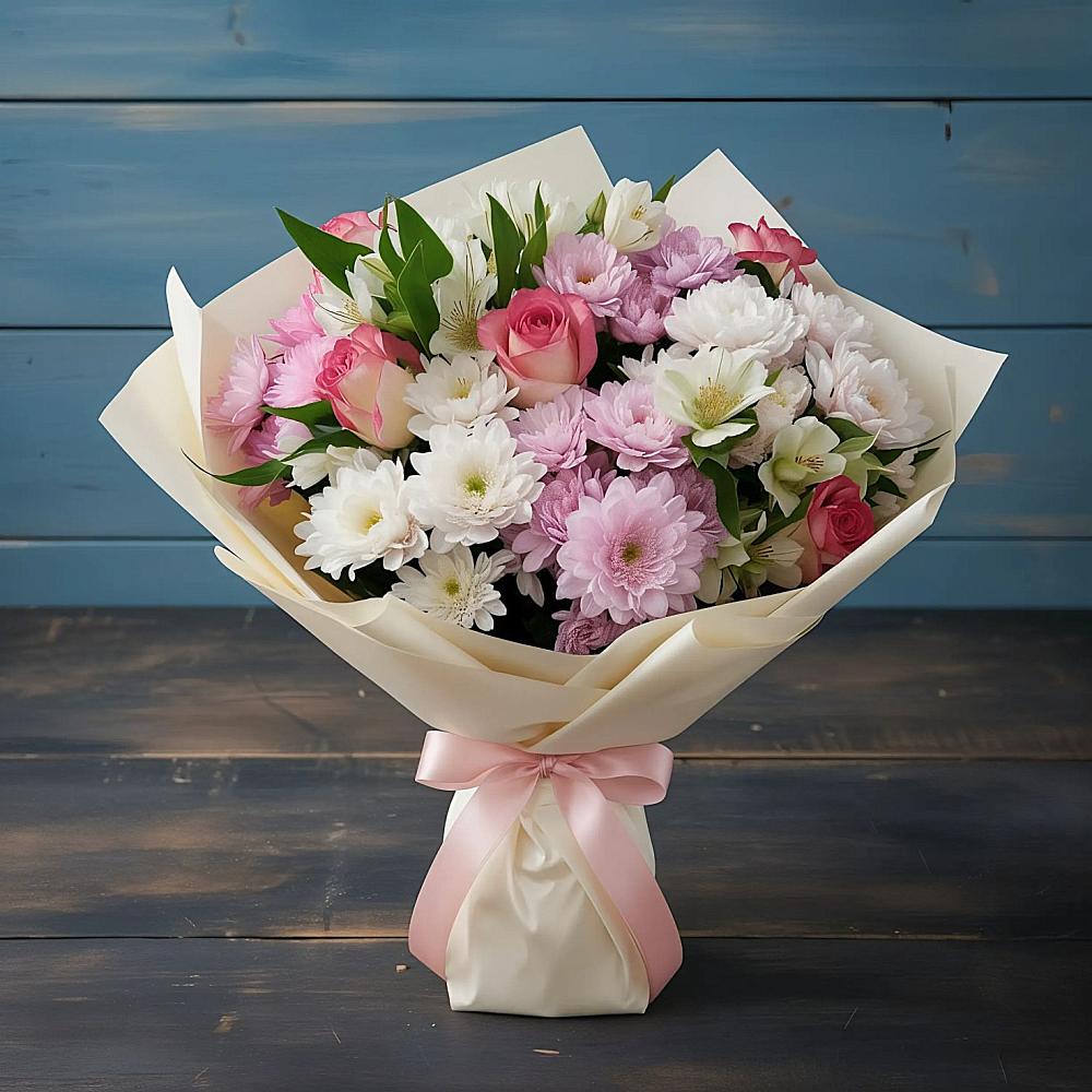 Букет цветов из: Хризантемы, Альстромерии и Розы в Железнодорожном Калининградской области